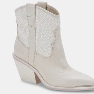 Dolce Vita Boots Nashe Off White Pearl Heeled Western Booties